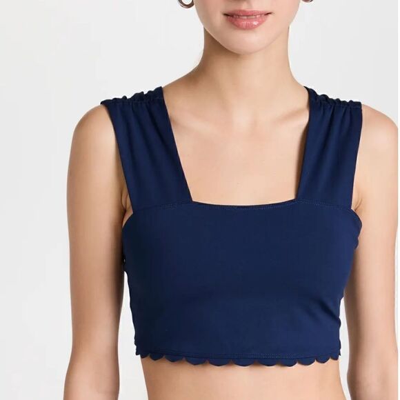 NWT Free People Suns Out Cami Blue Navy Cropped Tank Crisscross Scalloped Hem - Picture 2 of 12